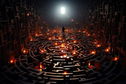 The Lost Wanderer: A Man Contemplating Life's Twist and Turns in a Maze of Uncertainty
