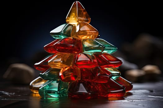 A Shimmering Christmas Tree Made of Glass Blocks on a Festive Table