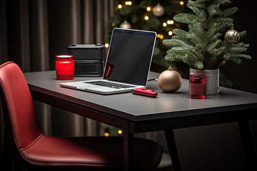 A Modern Laptop on a Rustic Wooden Desk With a Cozy, Vintage Vibe Created With Generative AI Technology