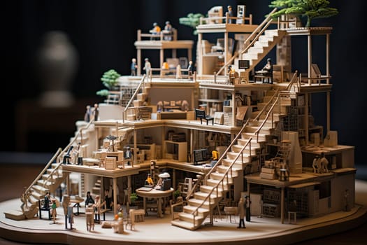 A Detailed Wooden Model of a Historic Building with an Elegant Spiral Staircase Created With Generative AI Technology