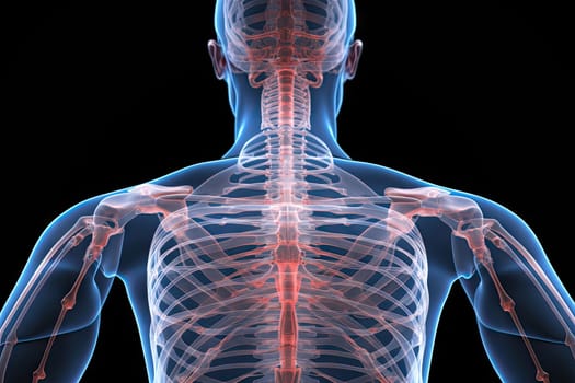 The Hidden Structure: Illuminating the Intricate Bones Beneath Man's Muscular Back Created With Generative AI Technology