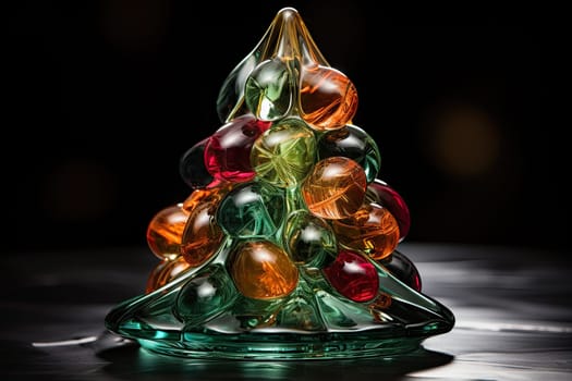 A Shimmering Christmas Tree Made of Colorful Glass Balls on a Festive Table