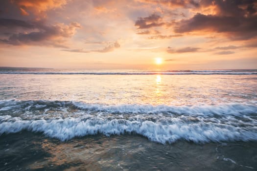 Radiant colorful sea beach sunset on Bali, Indonesia