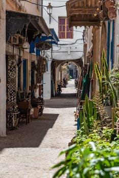 Idyllic alley in the medina of Essaouira, Morocco