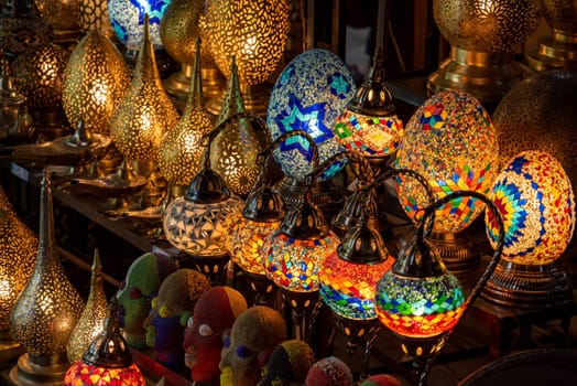 Impressions of typical Moroccan souks in the medina of Marrakech
