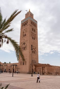 Minaret of the famous Koutoubia mosque in the center of Marrakech, Morocco