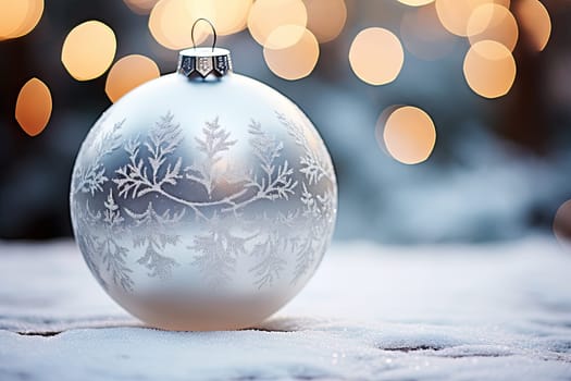 A Delicate Winter Wonderland: White Ornament Adorning a Wooden Table