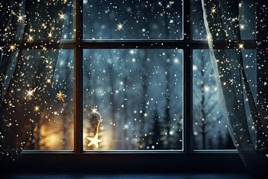 A Serene Winter Wonderland: A Window Overlooking a Majestic Snowy Landscape