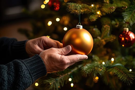 A Joyful Celebration of the Holiday Season: Person Holding Christmas Ornament in Front of Festive Christmas Tree Created With Generative AI Technology