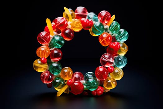 A Sweet and Colorful Christmas Wreath Made of Gummy Bears Created With Generative AI Technology