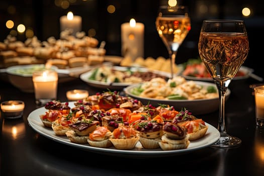 A Bountiful Feast: Delicious Cuisine and Romantic Ambiance Illuminated by Candlelight