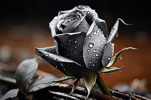 A Mysterious Beauty: The Enigmatic Elegance of a Black Rose Blossoming with Dewdrops
