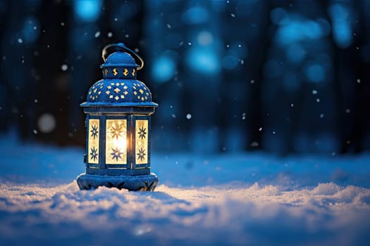 A Shining Lantern Illuminating the Snowy Landscape with a Warm Glow Created With Generative AI Technology