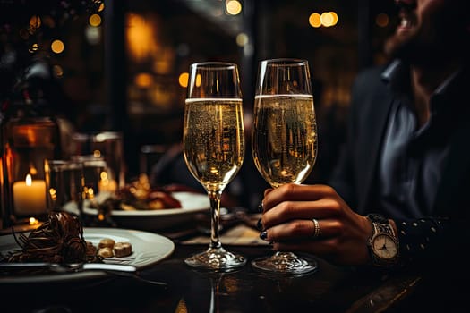 A Moment of Serenity: A Man Enjoying a Quiet Evening with Two Glasses of Wine Created With Generative AI Technology