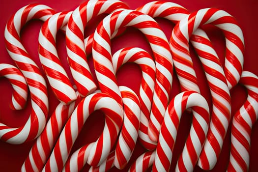 A Sweet Stack: Colorful Candy Canes Arranged in a Festive Display Created With Generative AI Technology