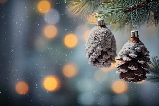 A Sparkling Pine Cone Ornament Hanging from a Majestic Pine Tree