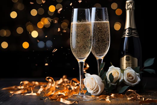 A Toast to Celebration: Two Glasses of Bubbly and a Bottle of Champagne
