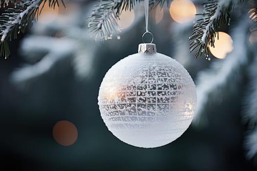 A Shimmering Snowflake Ornament Hanging from a Festive Christmas Tree