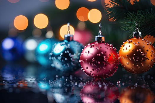 Three Festive Ornaments Adorning a Beautiful Christmas Tree Created With Generative AI Technology