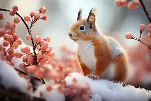 Squirrel Serenity: A Playful Squirrel Enjoying the Tranquil Winter Landscape
