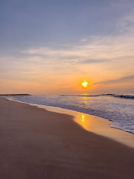 Landscape of Furadouro beach, Portugal at sunset.