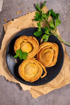 Pastries filled with meat, traditionally baked in black clay molds both from the region on Vila Real, Portugal.