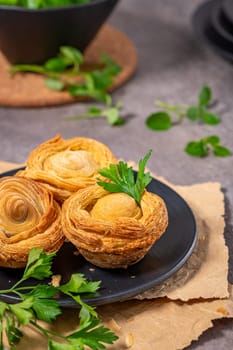 Pastries filled with meat, traditionally baked in black clay molds both from the region on Vila Real, Portugal.