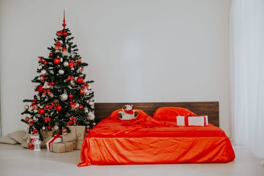 new year Christmas white room with red decoration Christmas tree 2018 2019