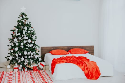 new year Christmas white room with red decoration Christmas tree 1