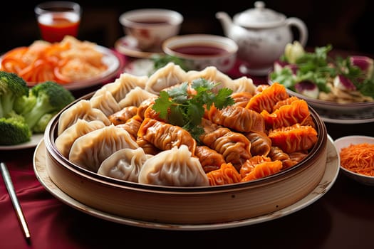 A Mouthwatering Delight: A Close-Up of a Scrumptious Plate of Food on a Table Created With Generative AI Technology
