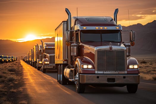 A Majestic Semi Truck Embarking on a Scenic Journey Under a Mesmerizing Sunset