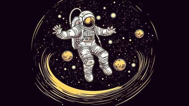 Astronauts dance in the cosmic silence, fluid movements on an uncharted planet, an elegant expression of joy amidst the unexplored mysteries of space