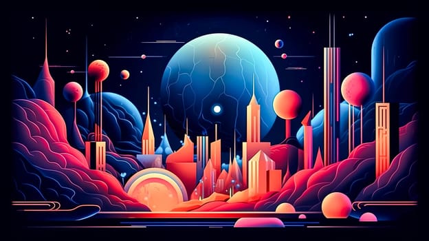 abstract meets space, a futuristic journey across the planets where art and space collide in a mesmerizing combination of form and color