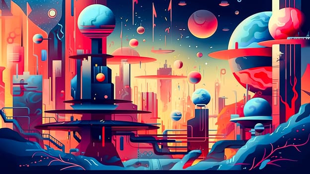 abstract meets space, a futuristic journey across the planets where art and space collide in a mesmerizing combination of form and color