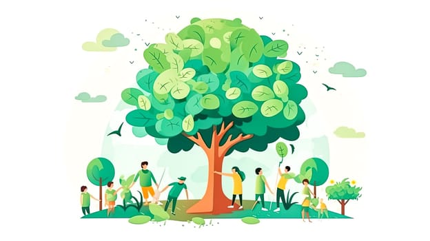 Earths stewards, A diverse group against lush greenery a visual ode to collective efforts for nature conservation, a vibrant Earth Day celebration