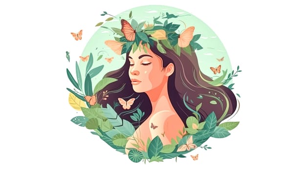 Green goddess, A girl as Mother Nature, surrounded by verdant beauty, symbolizing the commitment to conservation a powerful Earth Day visual statement