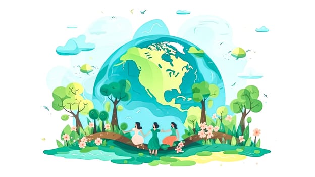 United for Earth, Diverse people against greenery, a powerful symbol of collective commitment to nature conservation an Earth Day celebration