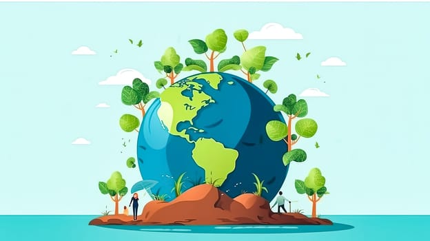 Global harmony, People against a backdrop of green landscapes a collective pledge for nature conservation, celebrating Earth Day with unity and purpose