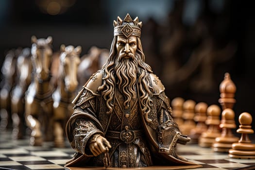 The Royal Battle: A Majestic Chess Board with a Kingly Statue Created With Generative AI Technology