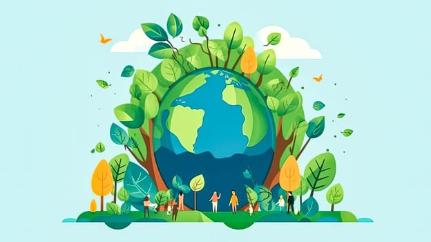 Global harmony, People against a backdrop of green landscapes a collective pledge for nature conservation, celebrating Earth Day with unity and purpose