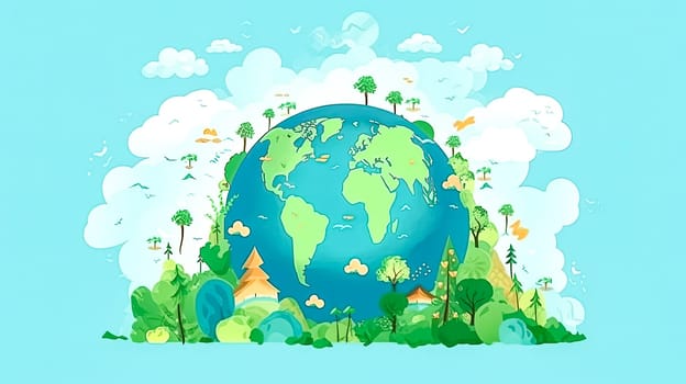 Earth Day jubilation, A green world covered in trees and grass an illustration of our commitment to natures preservation and global festivities