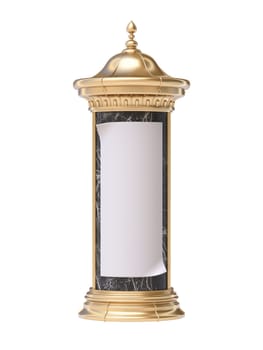 Golden advertising column 3D rendering illustration isolated on white background
