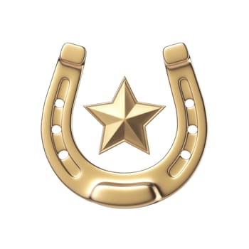 Golden horseshoe with star 3D rendering illustration isolated on white background