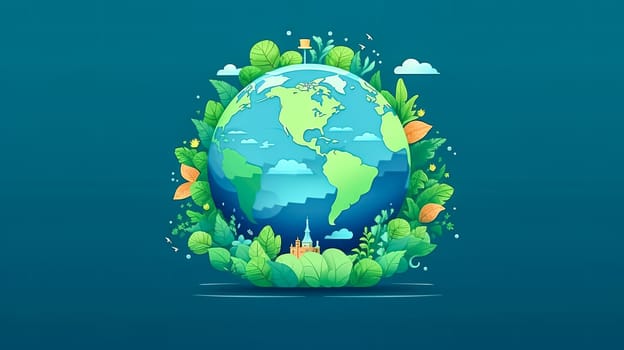 Earth, a lush oasis, A celebration of greenery and trees, a vibrant tapestry of nature conservation a visual embrace for Earth Day festivities