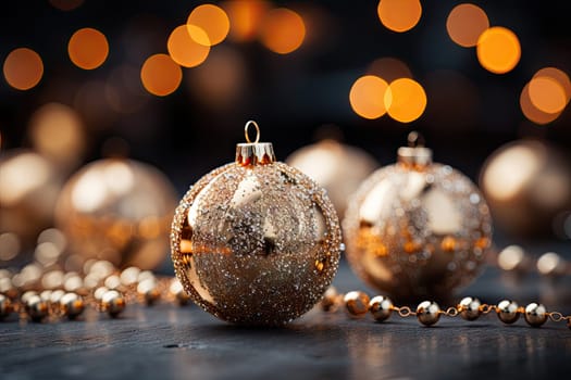 A Festive Arrangement: Christmas Ornaments Adorning a Tabletop Created With Generative AI Technology