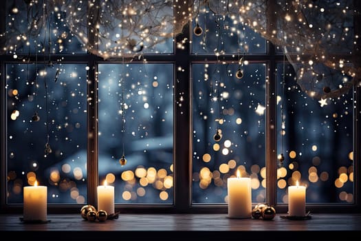 Illuminated Tranquility: A Window with Flickering Candles Casting Calm Shadows