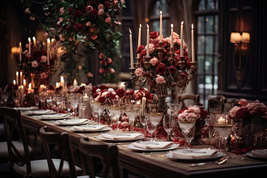 A Beautiful Table Overflowing With Colorful Flowers and Flickering Candlelight