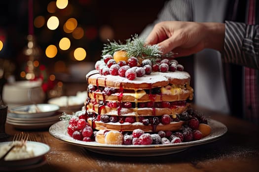The Master Pastry Chef Creating a Deliciously Decorated Cake on a Festive Table