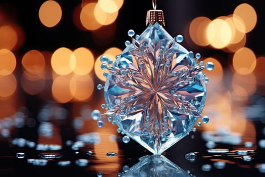 Sparkling Reflections: A Shimmering Crystal Ornament on a Gleaming Mirror Surface Created With Generative AI Technology