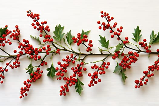A Vibrant Branch Adorned with Luscious Red Berries and Fresh Green Leaves